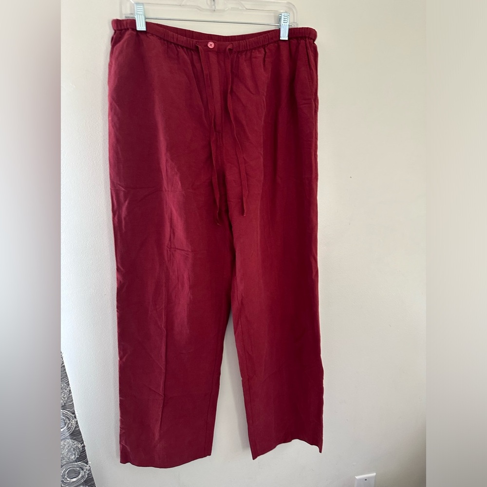 Silk linen blend Kate hill casual red women’s pants  drawstring size 10 - Picture 2 of 13